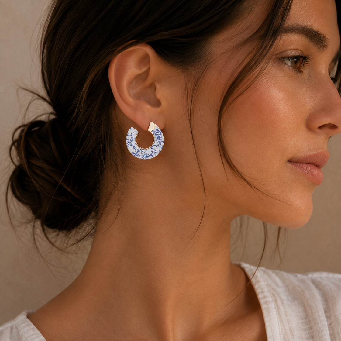 Floral Print Wide Hoop Earrings | Porcelain-Inspired Jewelry