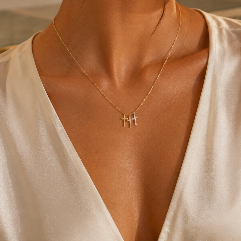 Gold Dipped Triple Cross Necklace | Faith Jewelry