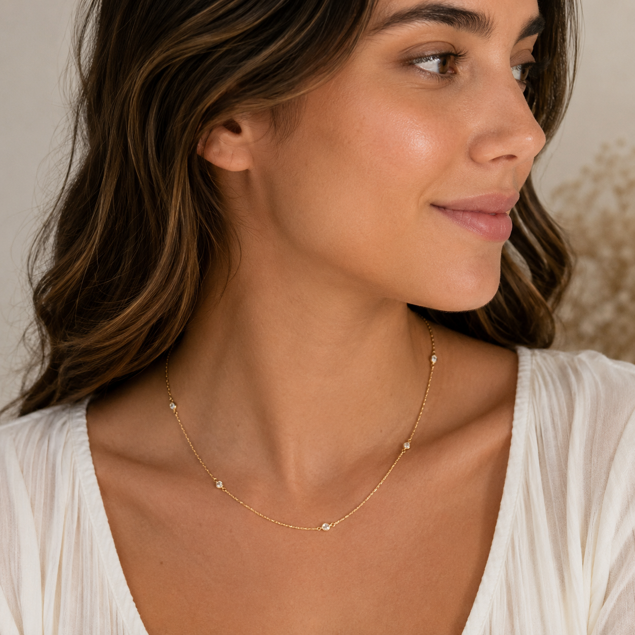 18K Gold Dipped CZ Station Necklace | Refined Chain Necklace