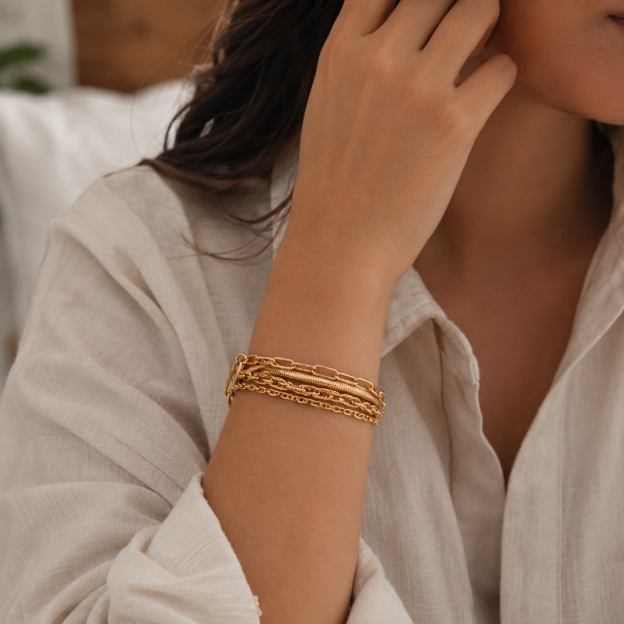 Gold Dipped Multi-Layered Chain Bracelet | Layered Adjustable Bracelet