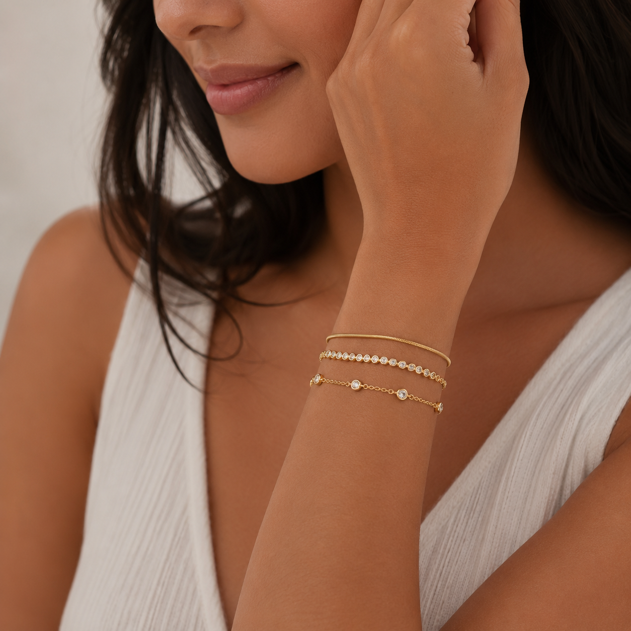 Gold Dipped Layered Crystal Bracelet | Multi Chain Adjustable Bracelet