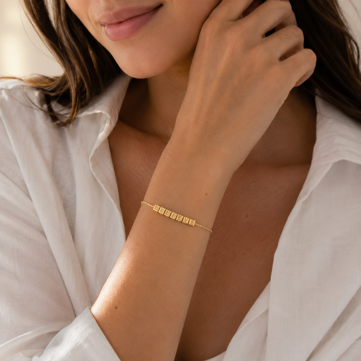 Gold Dipped BELIEVE Letter Bracelet | Inspirational Jewelry