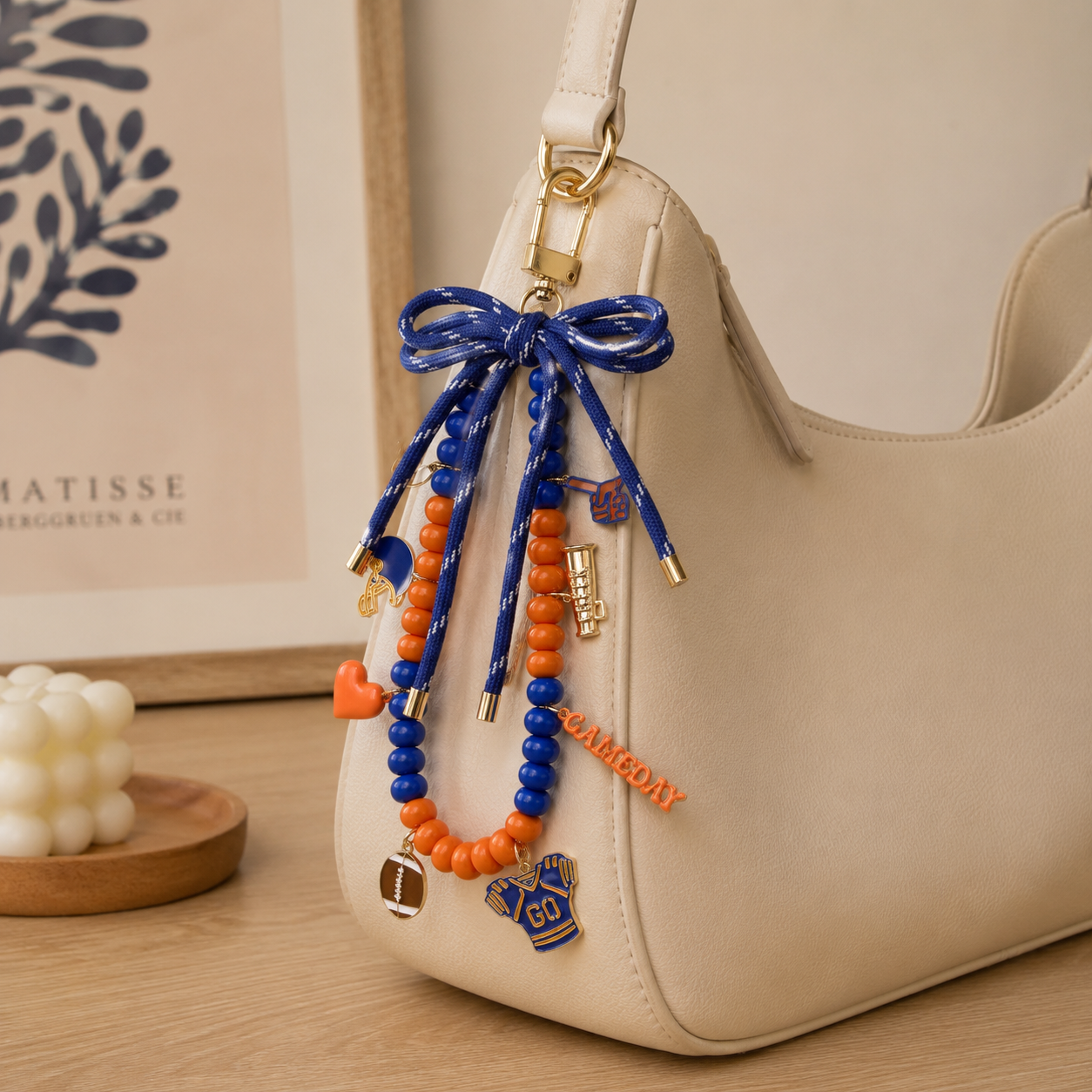College Football Beaded Bag Charm | Game Day Bag Accessory