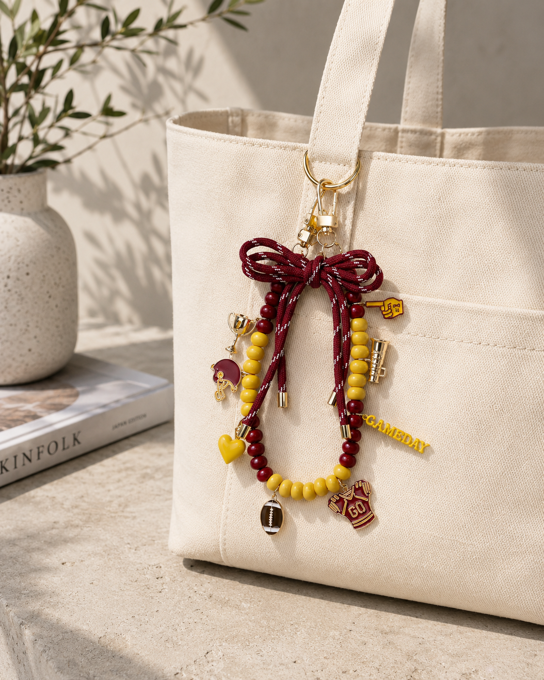 College Football Beaded Bag Charm | Game Day Bag Accessory