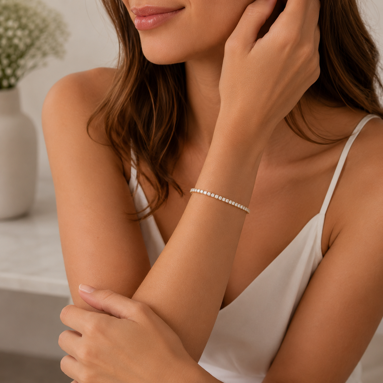 Gold Filled Princess Cut CZ Tennis Bracelet | Adjustable Square CZ Bracelet