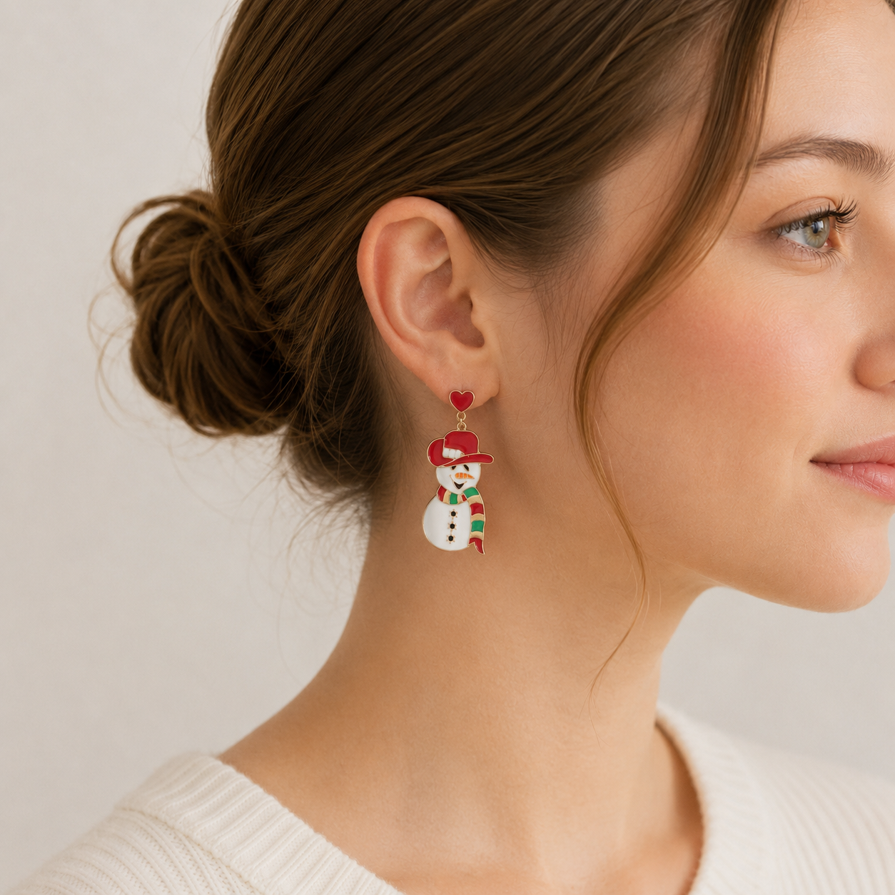 Snowman Heart Dangle Earrings | Enamel Christmas Holiday Earrings