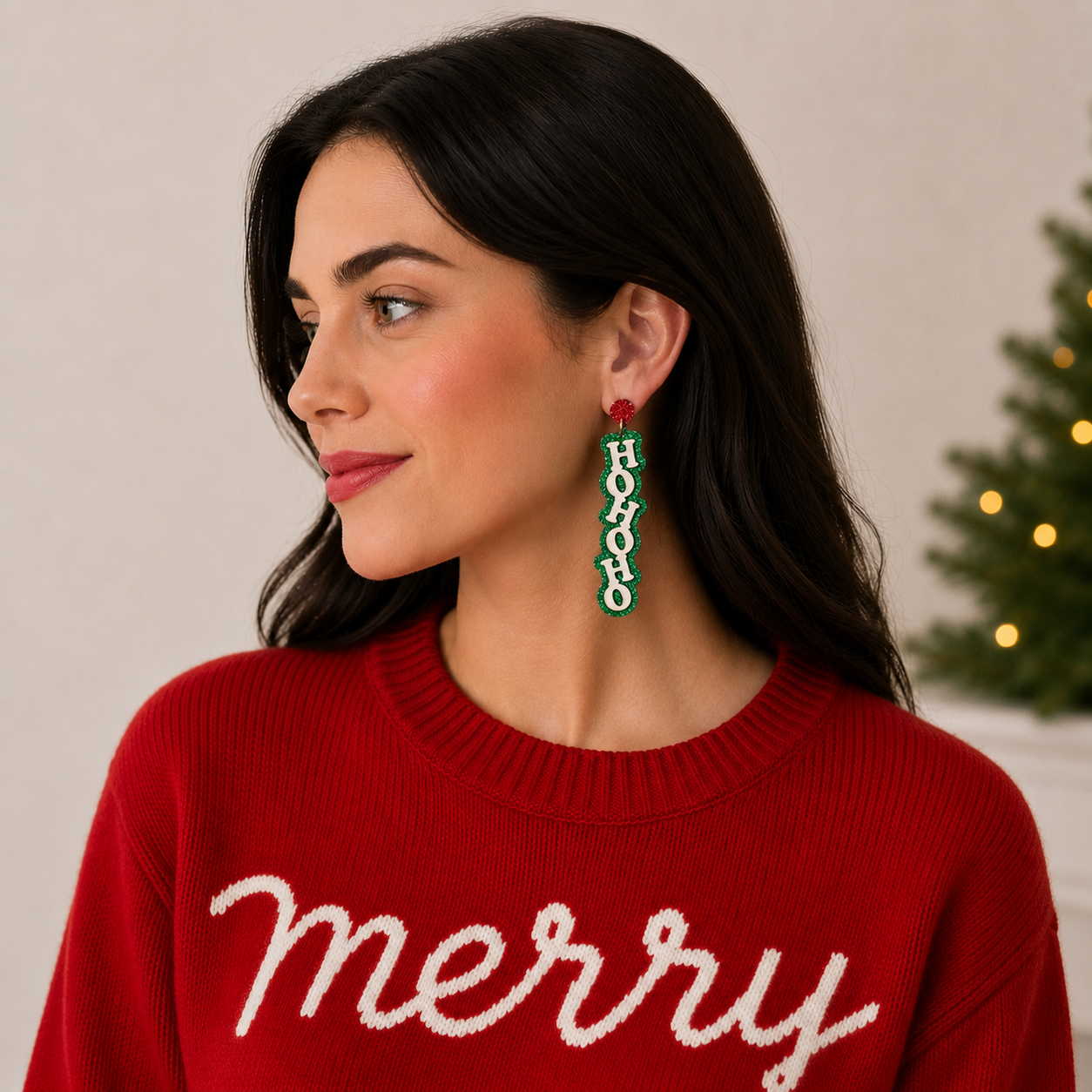 Glitter Ho Ho Ho Statement Earrings | Christmas Holiday Dangles