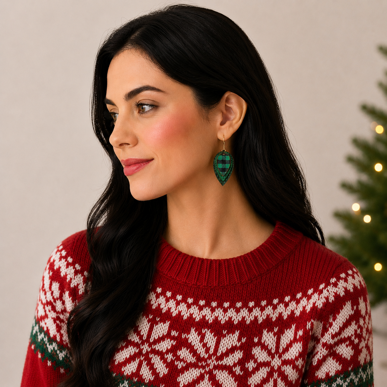 Layered Plaid Teardrop Earrings | Glitter Faux Leather Dangles