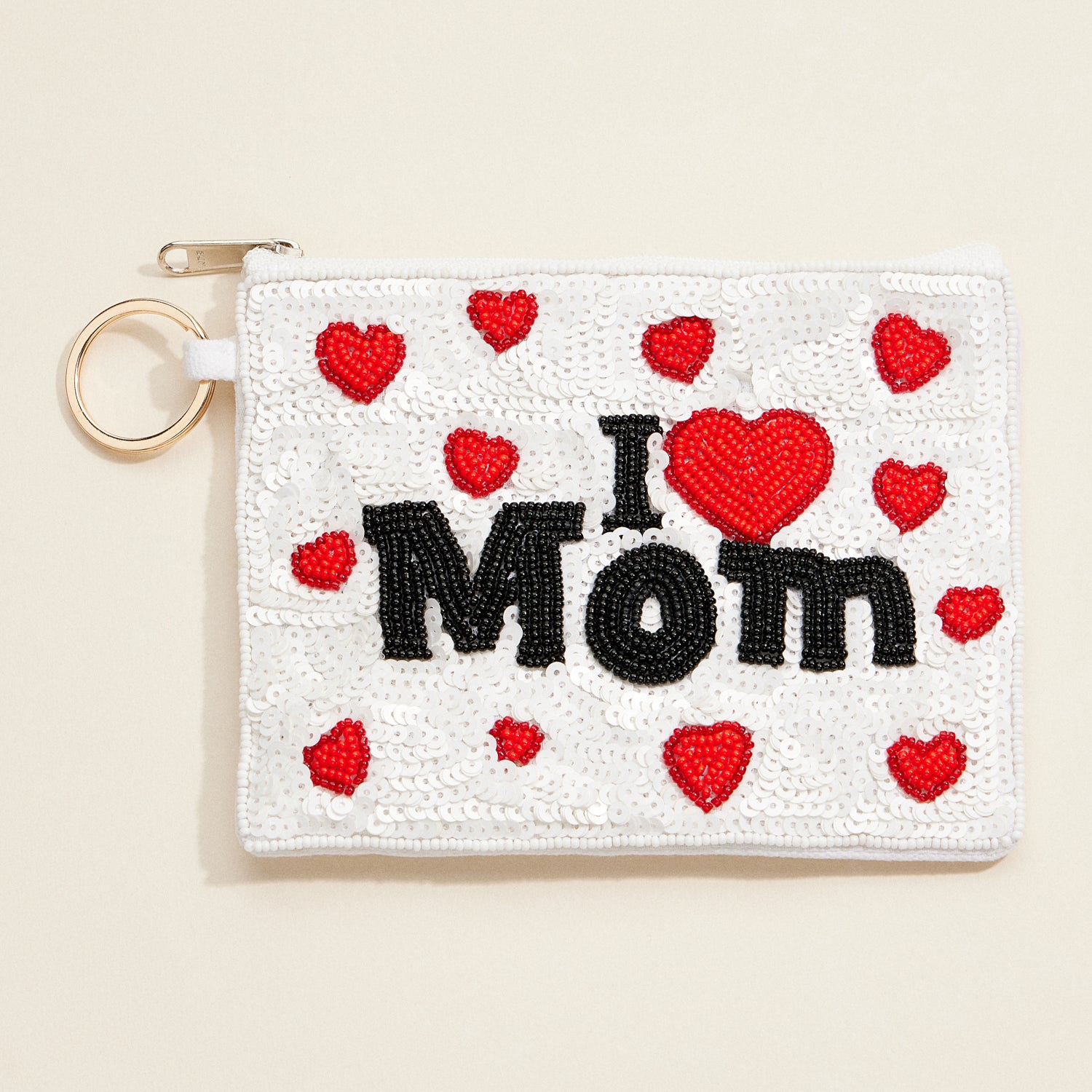 “I Love Mom” Beaded Pouch – Elegant Mother’s Day Gift