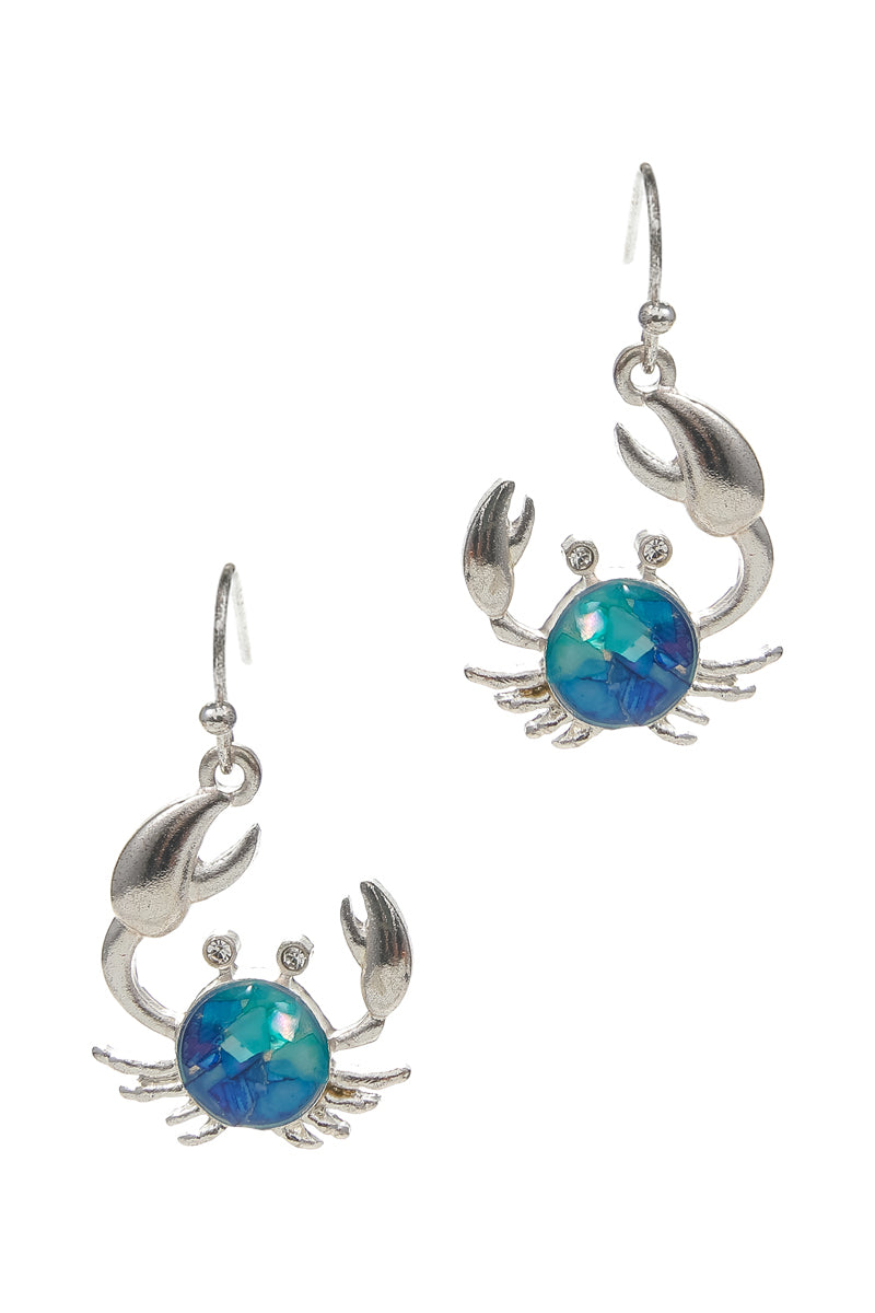 Crab Dangle Earrings – Ocean-Inspired Drop Earrings with Iridescent Center