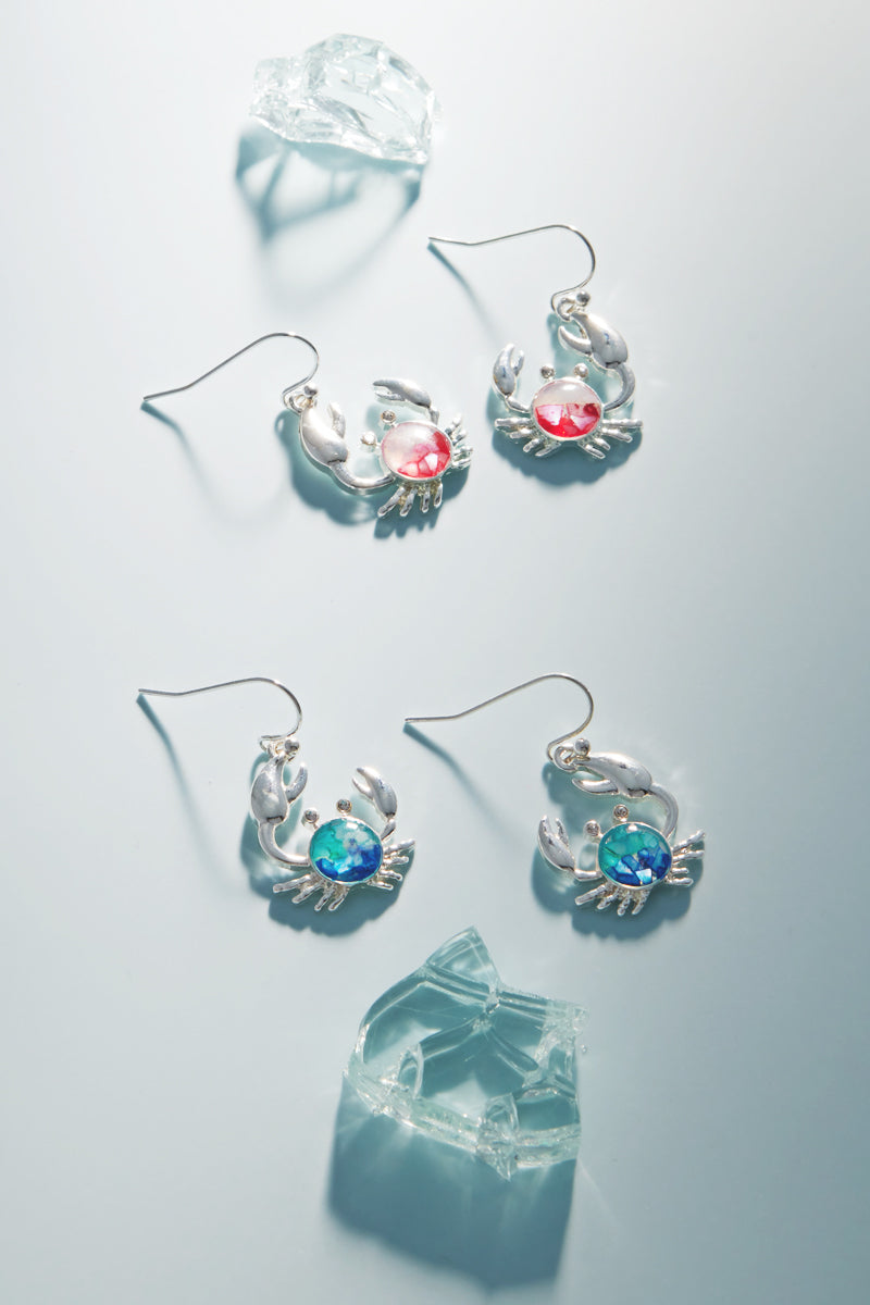 Crab Dangle Earrings – Ocean-Inspired Drop Earrings with Iridescent Center