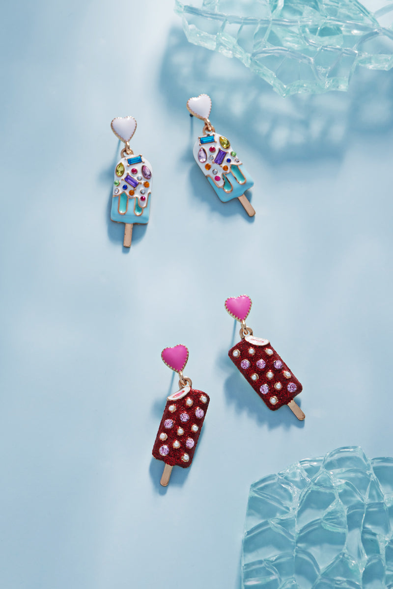 Rhinestone Popsicle Drop Earrings – Sweet Summer Ice Cream Jewelry