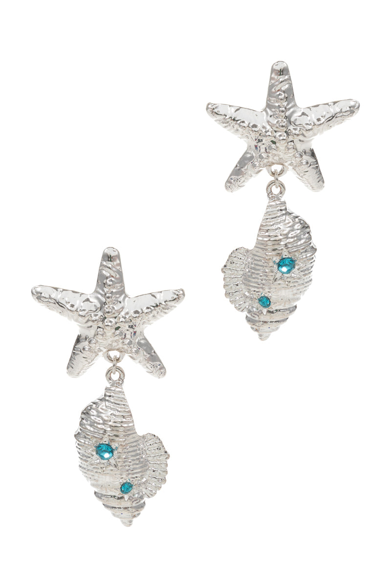 Starfish & Shell Drop Earrings with Crystals