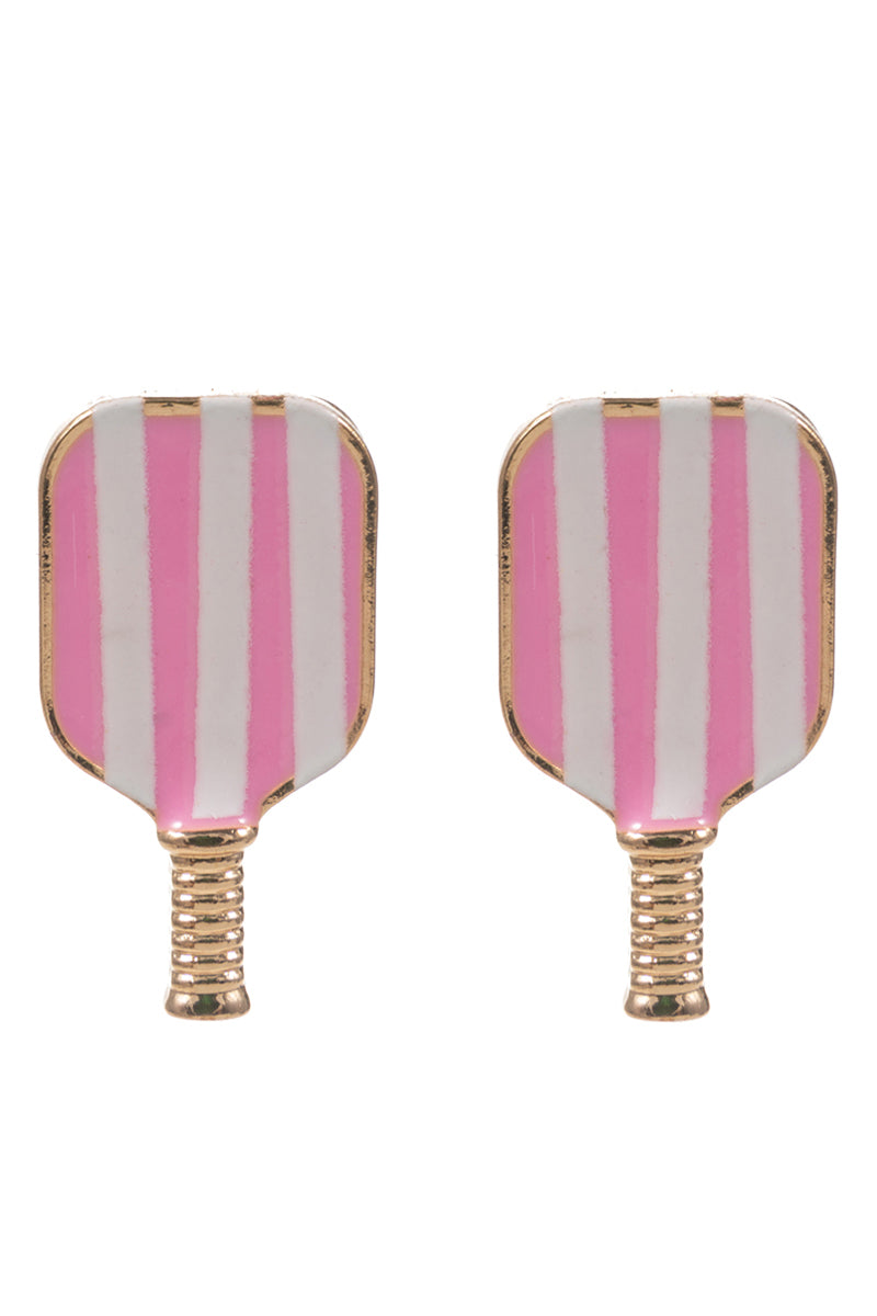 Pickleball Post Earrings for Women – Striped Enamel Paddle Design
