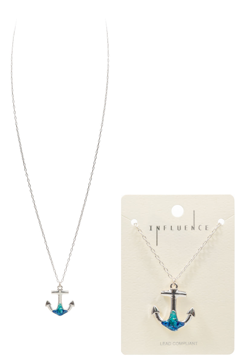 Anchor Crystal Pendant Necklace – Silver Chain Nautical Jewelry