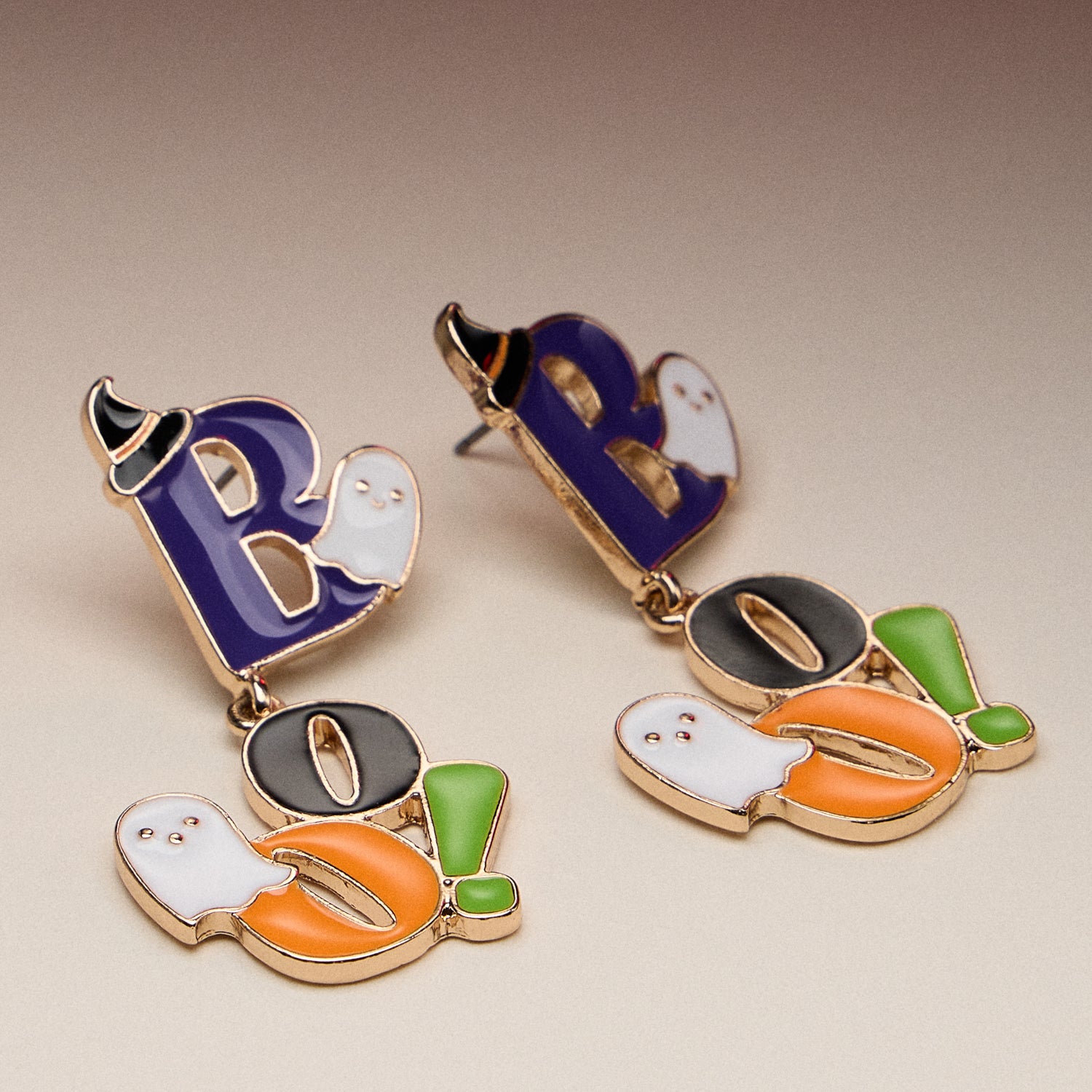 Ghost Drop Earrings with “Boo” Detail and Titanium Stud Posts