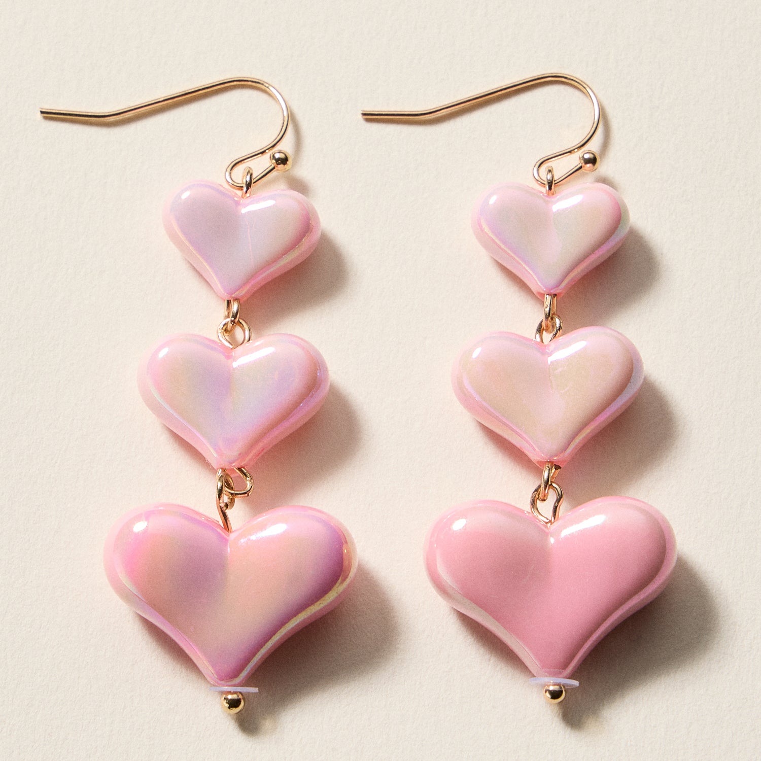 Triple Heart Drop Earrings – Lightweight Statement Dangle Earrings