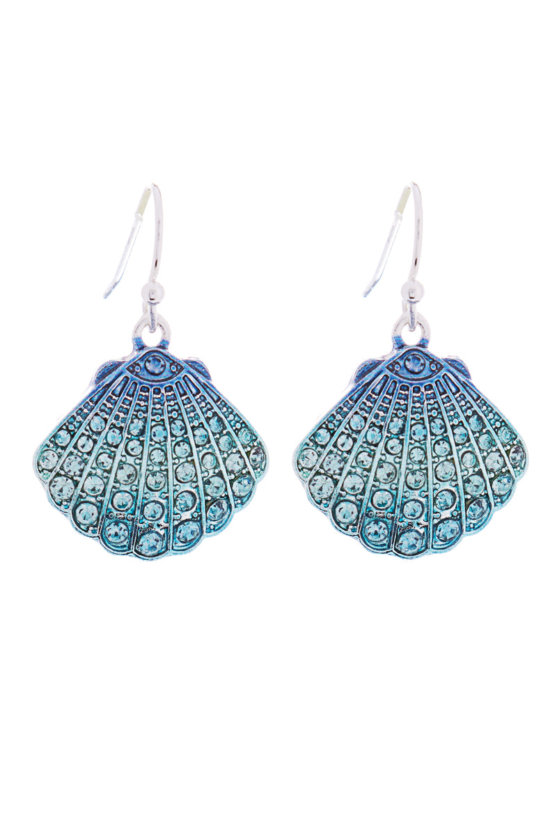 Rhinestone Seashell Drop Earrings – Iridescent Crystal Shell Dangle Earrings