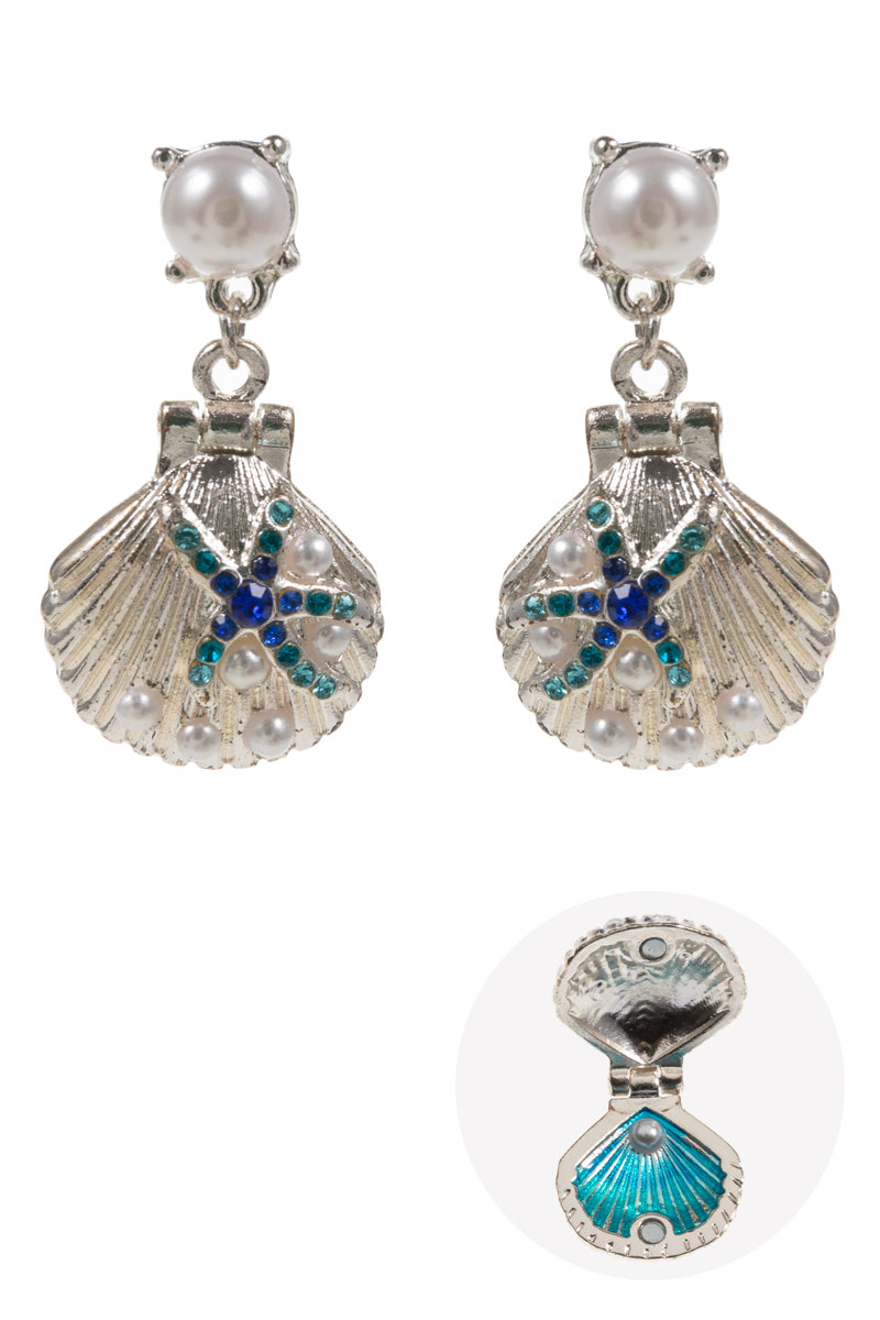 Pearl Seashell Drop Earrings with Rhinestones | Ocean-Inspired Jewelry