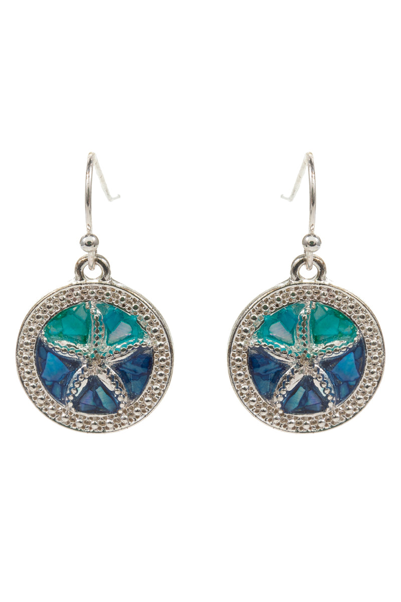Ocean Starfish Resin Dangle Earrings – Blue & Green Silver Coastal Jewelry