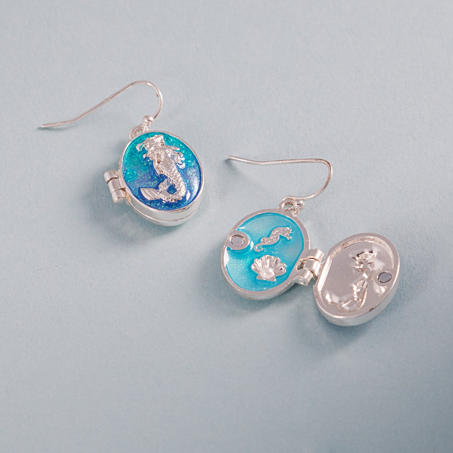 Seahorse Locket Drop Earrings – Ocean-Inspired Resin Jewelry with Hidden Charm
