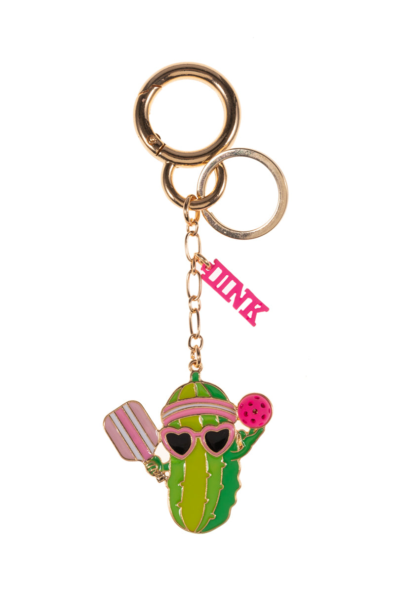 Cactus Pickleball Keychain Charm with Sunglasses – Cute Sport Bag & Key Accessory