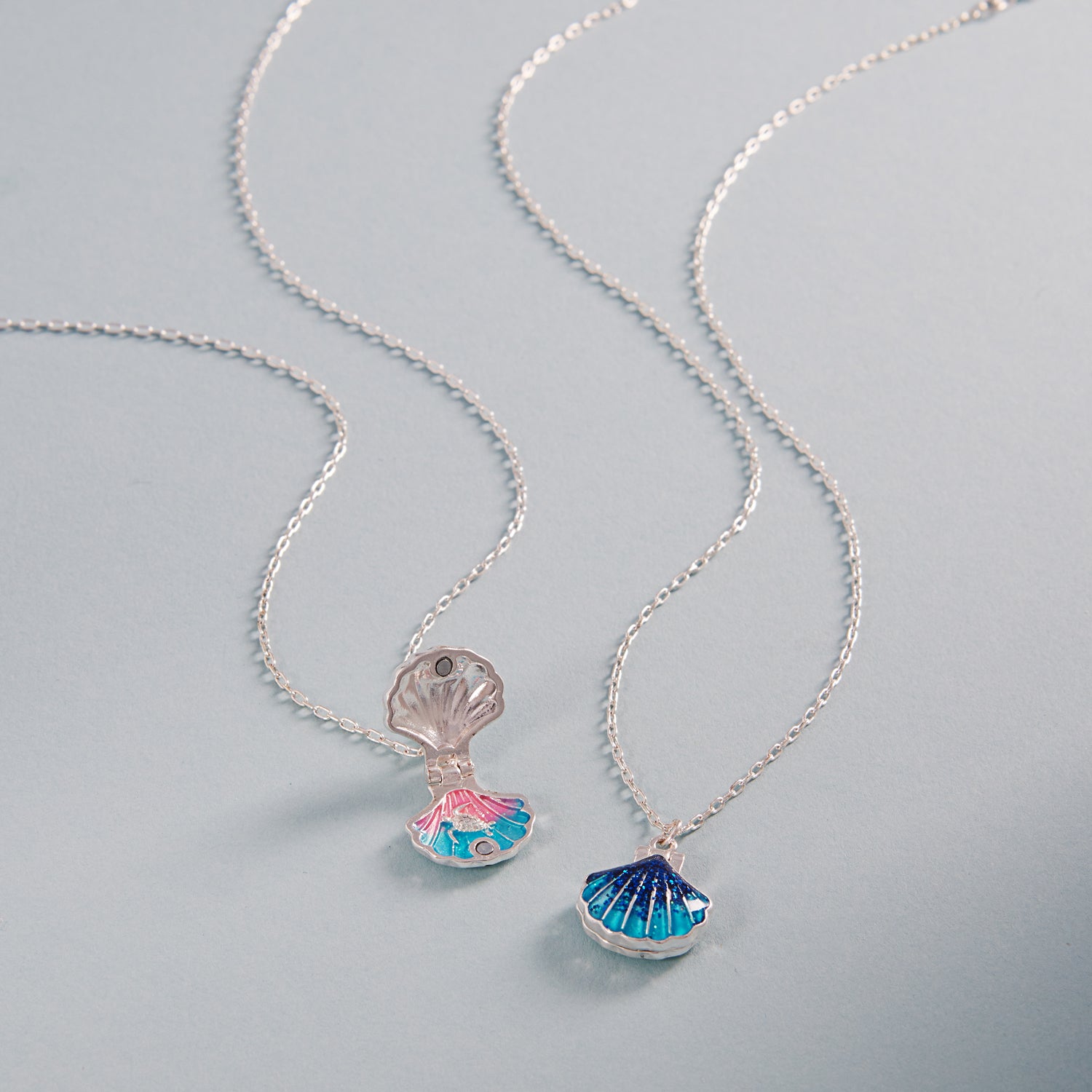 Seashell Locket Necklace with Blue Resin & Silver Chain – Ocean-Inspired Jewelry Gift