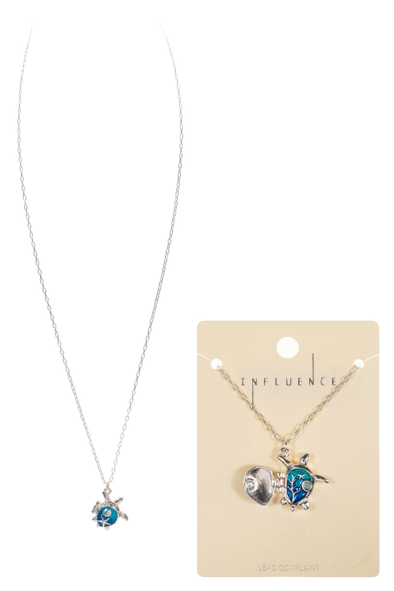 Sea Turtle Locket Necklace – Silver Tone Ocean-Inspired Pendant with Hidden Charm
