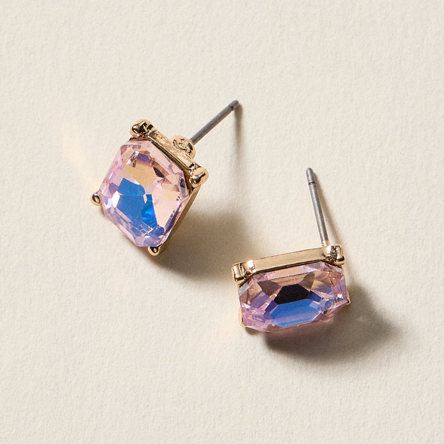 Birthstone Stud Earrings – Emerald-Cut Gemstone Rectangle Post Earrings