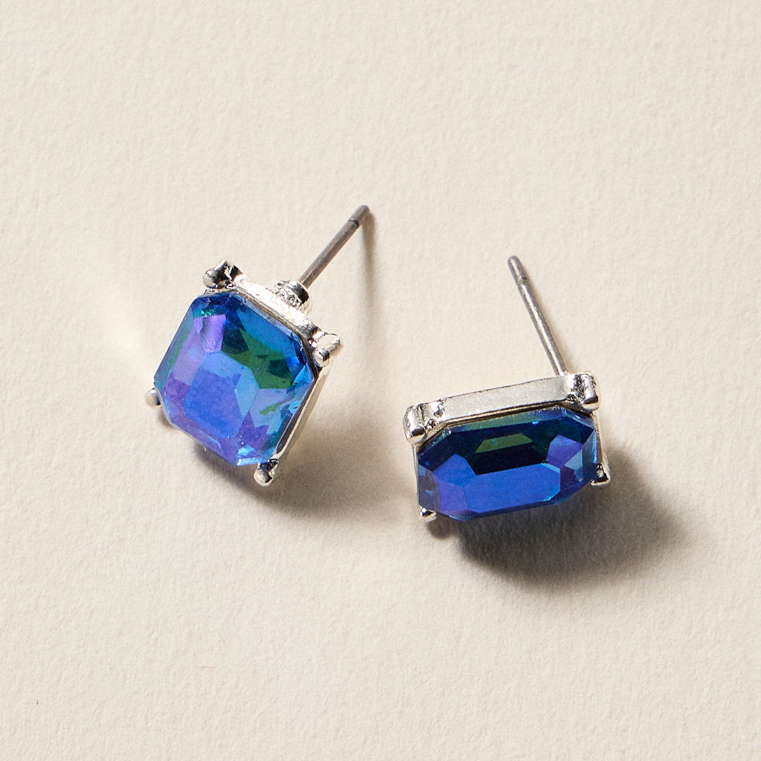 Birthstone Stud Earrings – Emerald-Cut Gemstone Rectangle Post Earrings