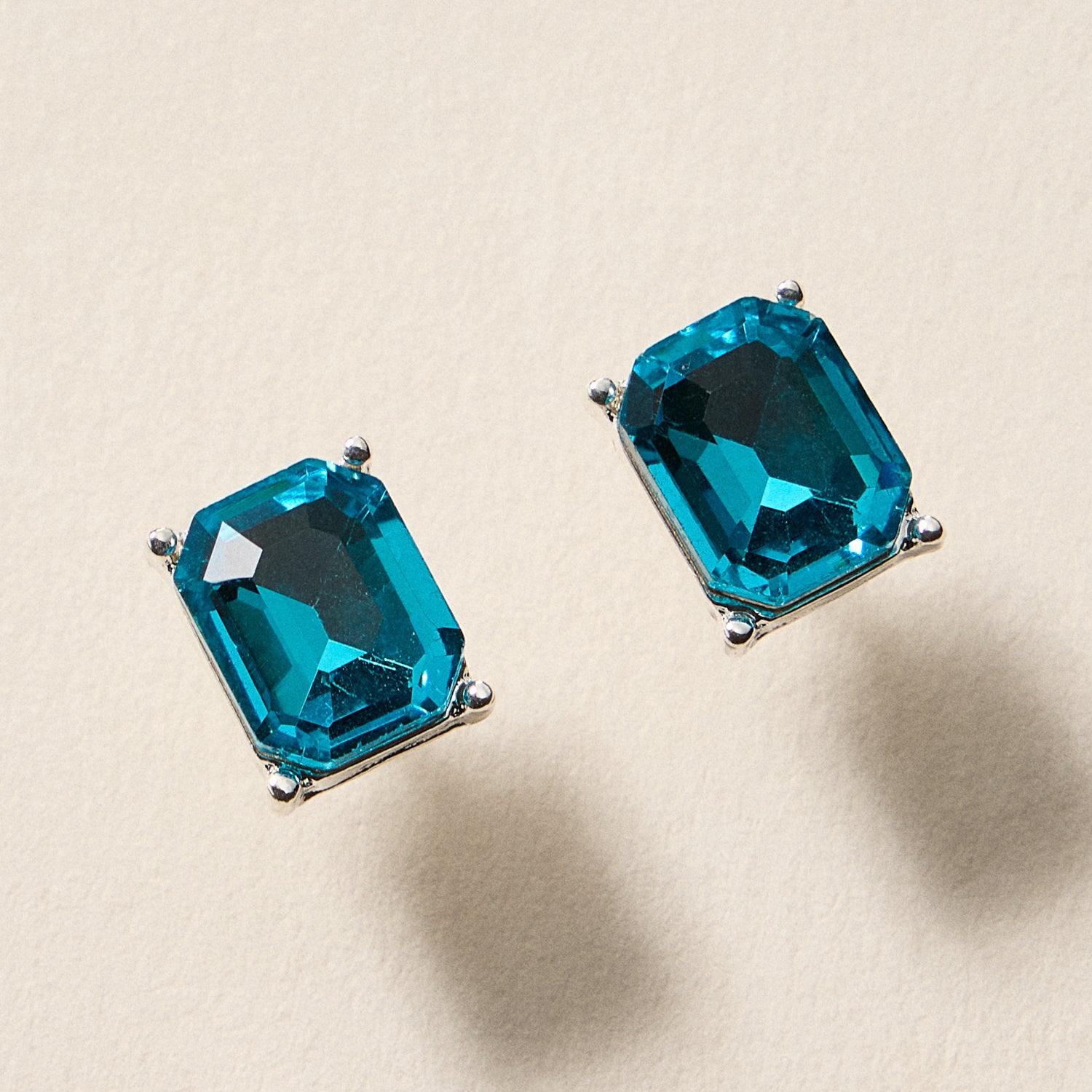 Birthstone Stud Earrings – Emerald-Cut Gemstone Rectangle Post Earrings