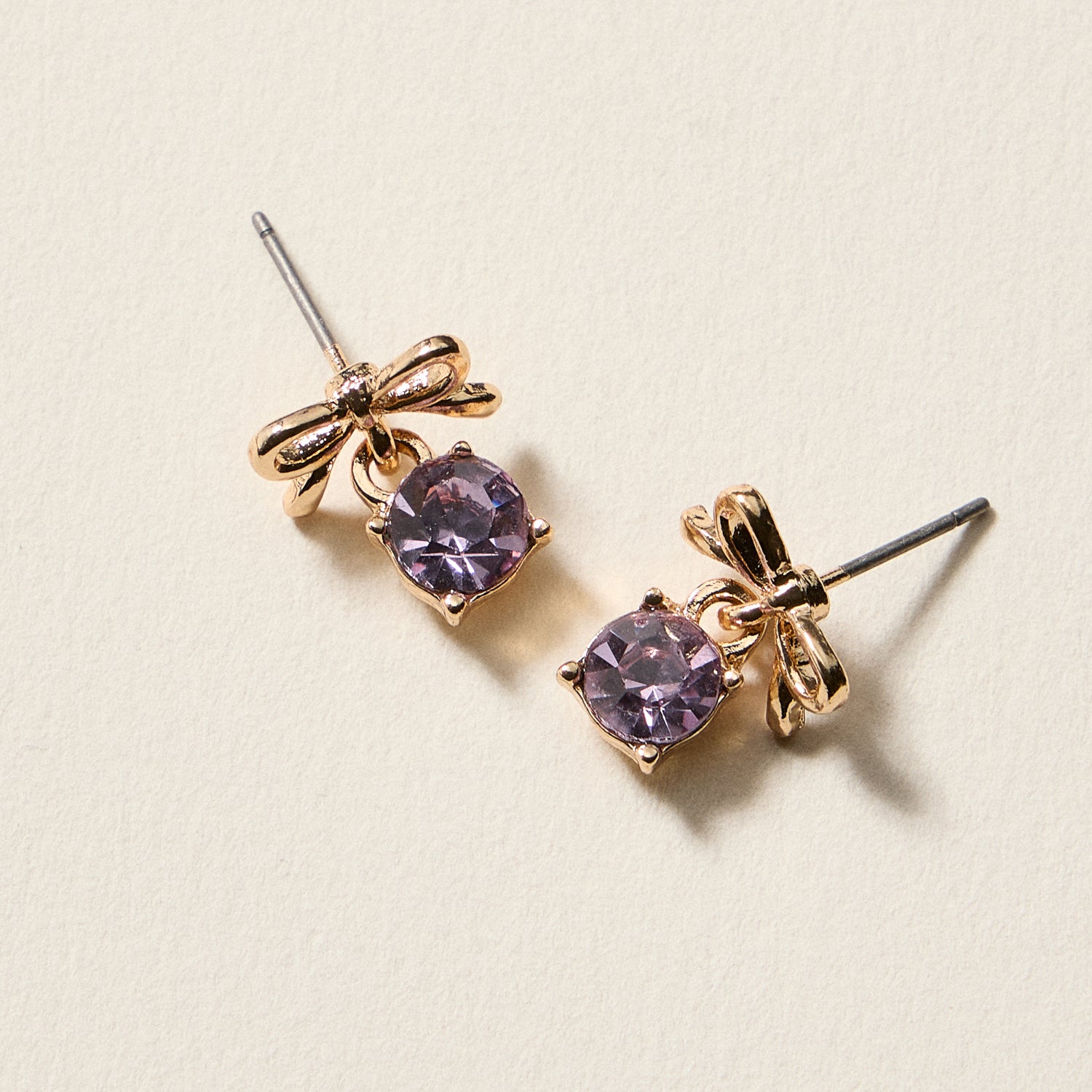Birthstone Bow Stud Earrings – Dainty Gemstone Post Earrings with Bow Detail