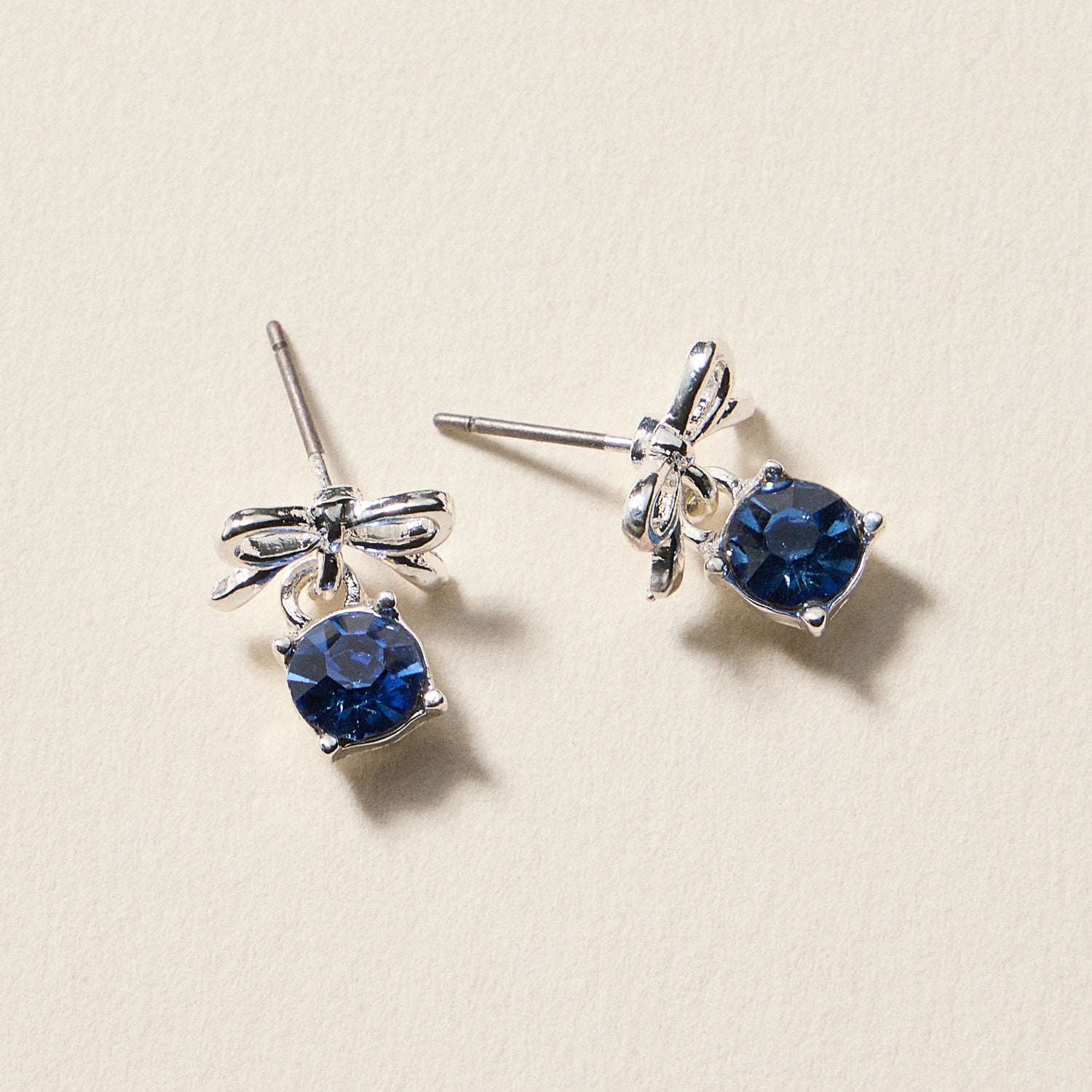 Birthstone Bow Stud Earrings – Dainty Gemstone Post Earrings with Bow Detail