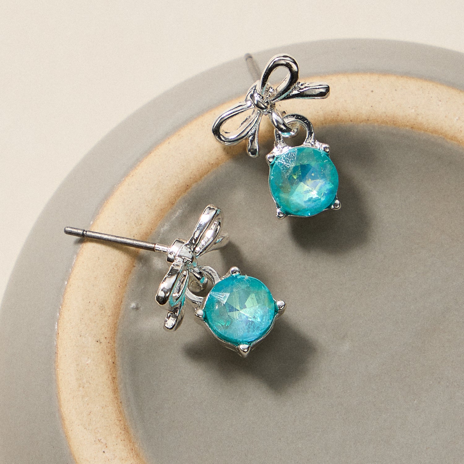 Birthstone Bow Stud Earrings – Dainty Gemstone Post Earrings with Bow Detail