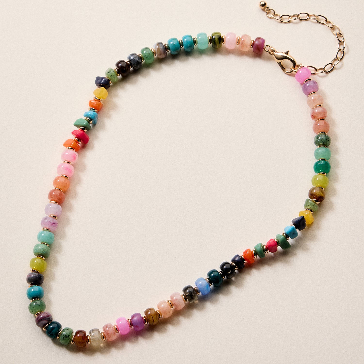 Colorful Resin Beaded Necklace – Adjustable Multi-Color Boho Bead Chain