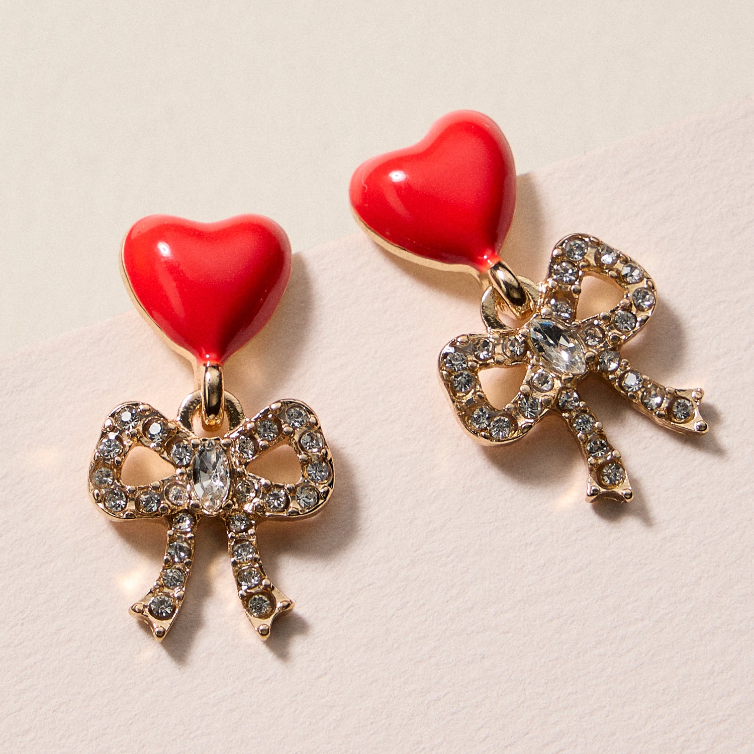 Heart & Bow Rhinestone Stud Earrings – Cute Valentine Drop Earrings