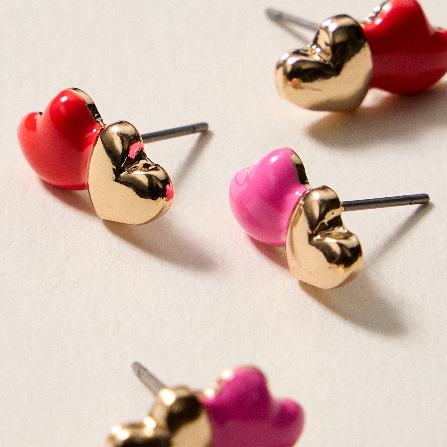 Double Heart Stud Earrings – Cute Enamel & Gold Heart Posts for Valentine’s Day