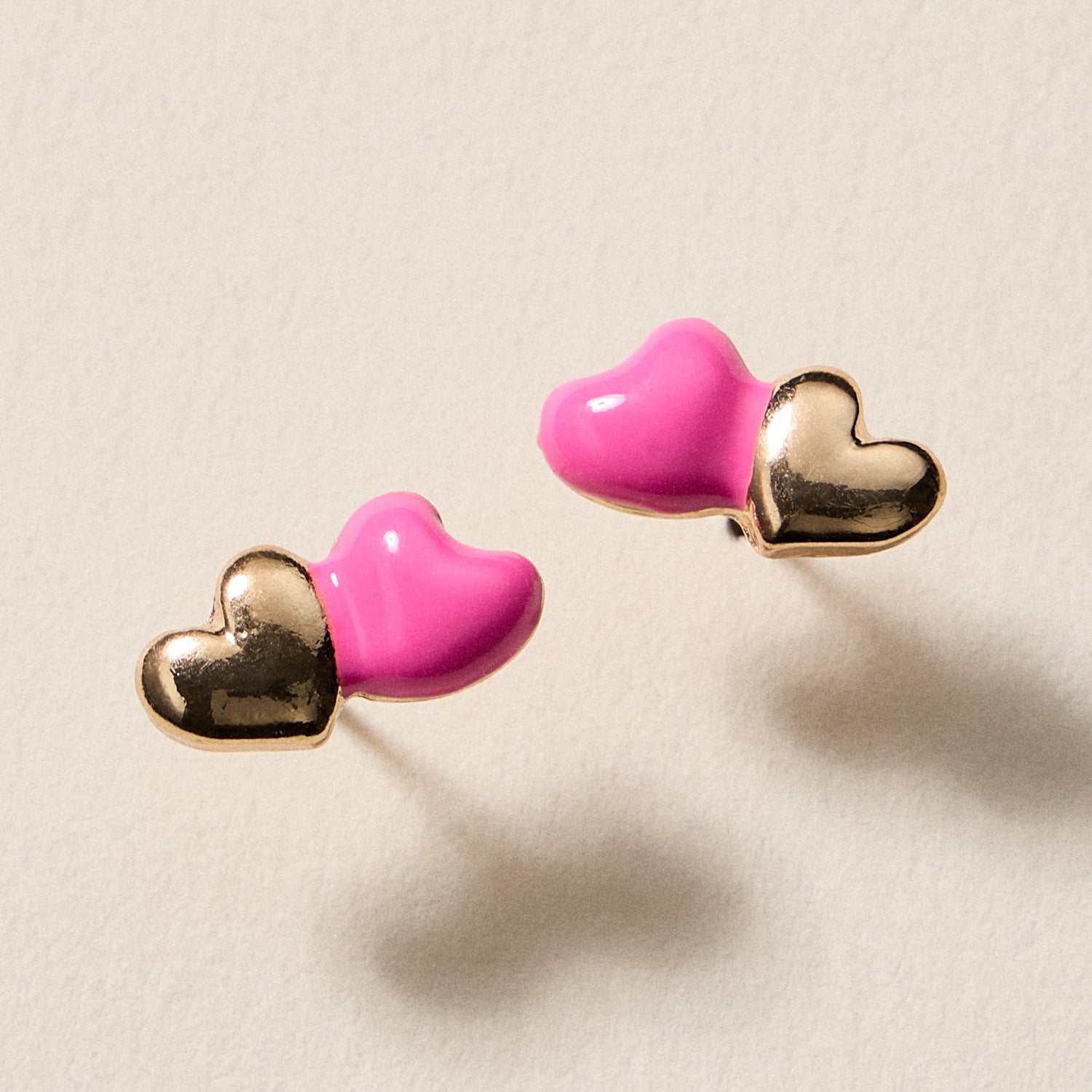 Double Heart Stud Earrings – Cute Enamel & Gold Heart Posts for Valentine’s Day