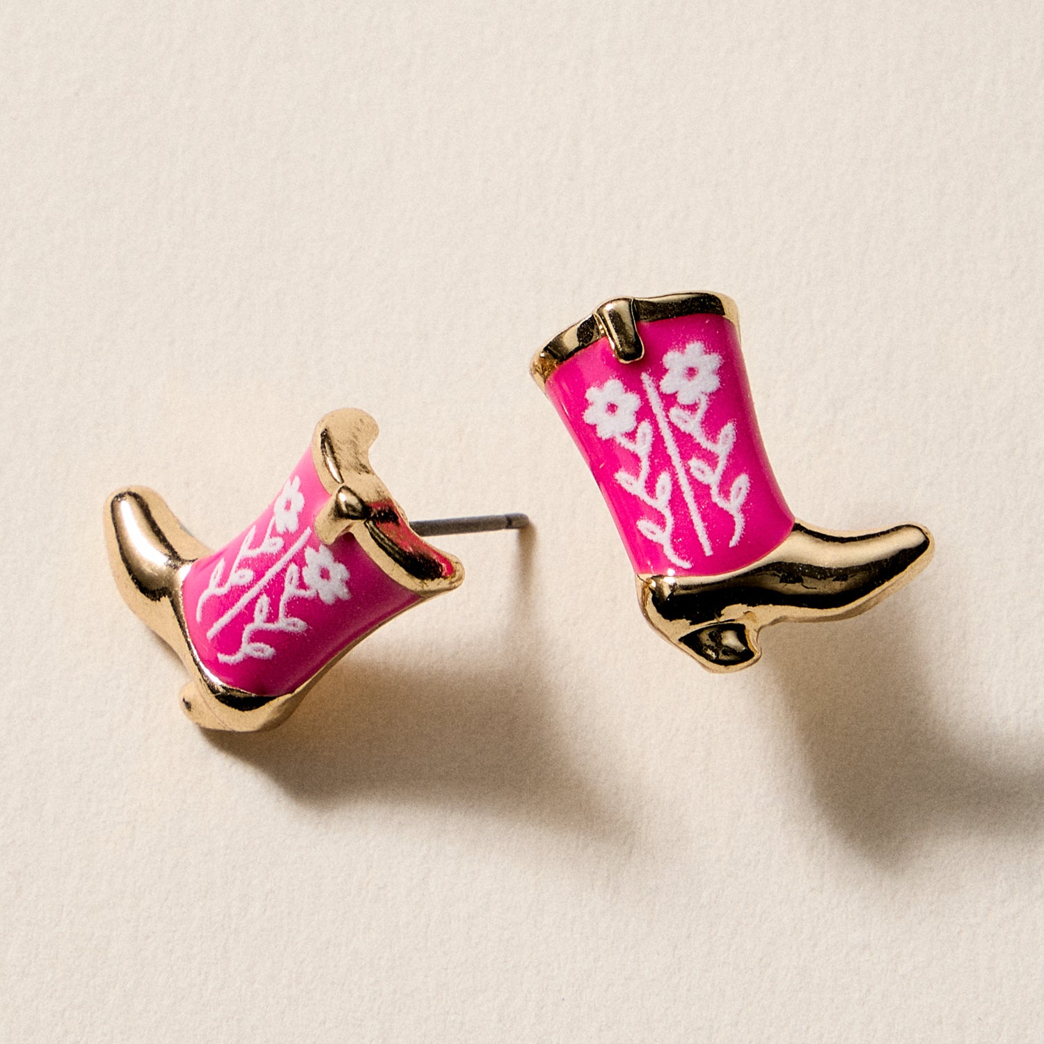 Mini Western Cowboy Boot Enamel Stud Earrings – Assorted Colors & Patterns - Frem