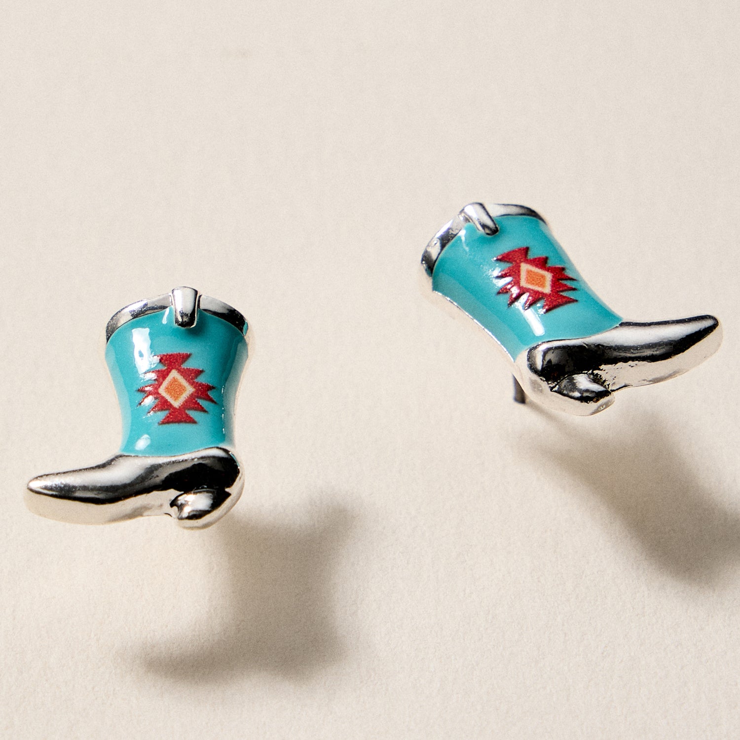 Mini Western Cowboy Boot Enamel Stud Earrings – Assorted Colors & Patterns - Frem