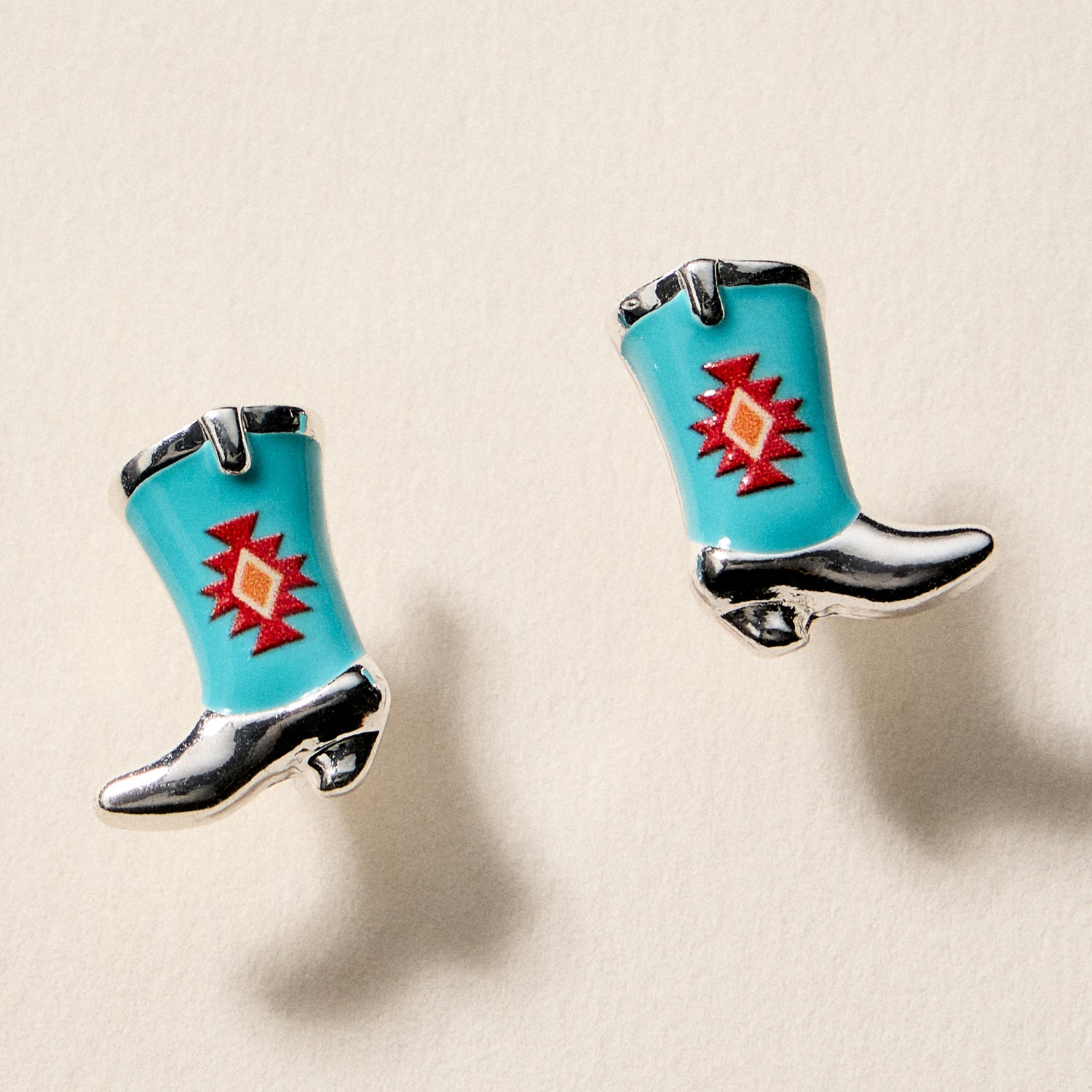 Mini Western Cowboy Boot Enamel Stud Earrings – Assorted Colors & Patterns - Frem