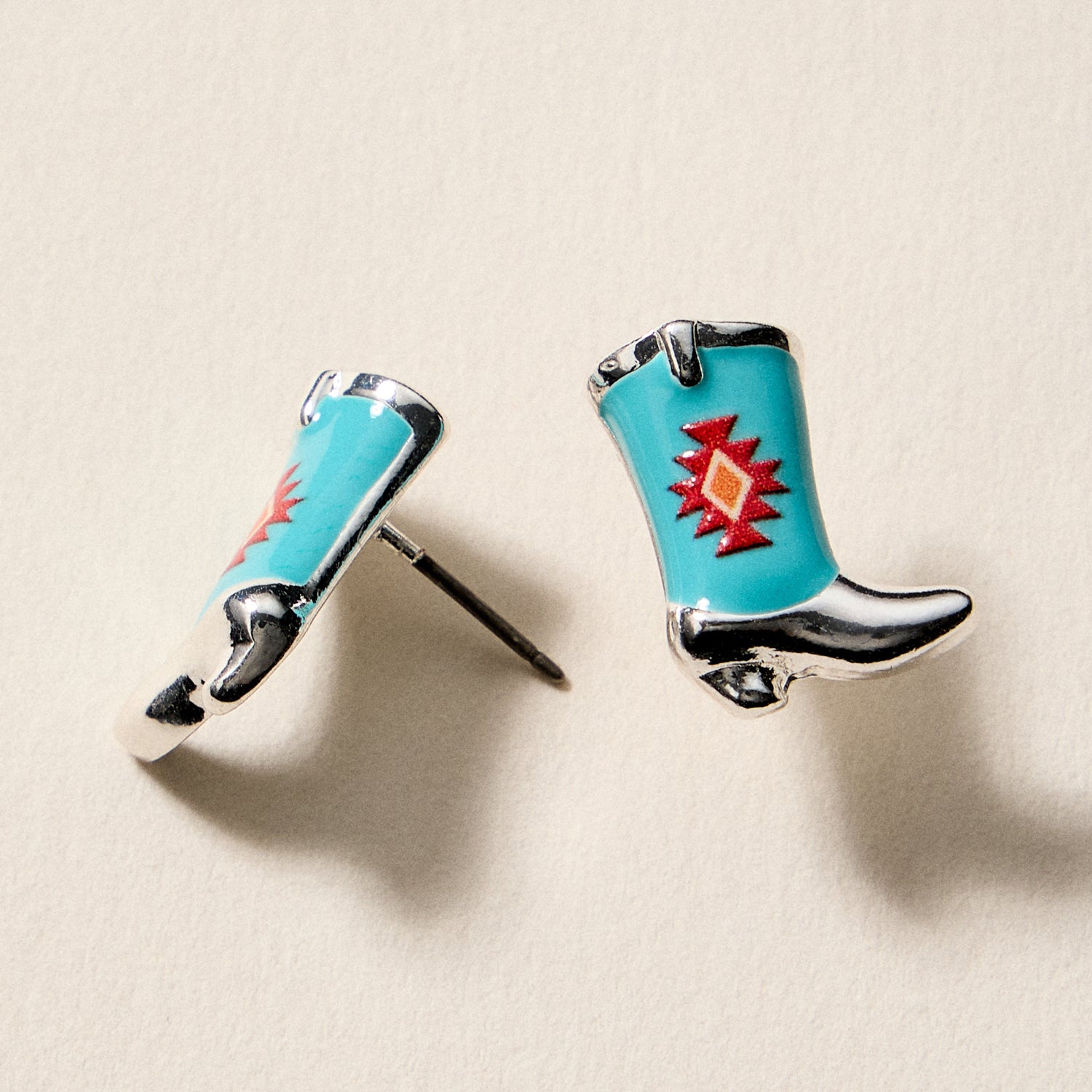 Mini Western Cowboy Boot Enamel Stud Earrings – Assorted Colors & Patterns - Frem
