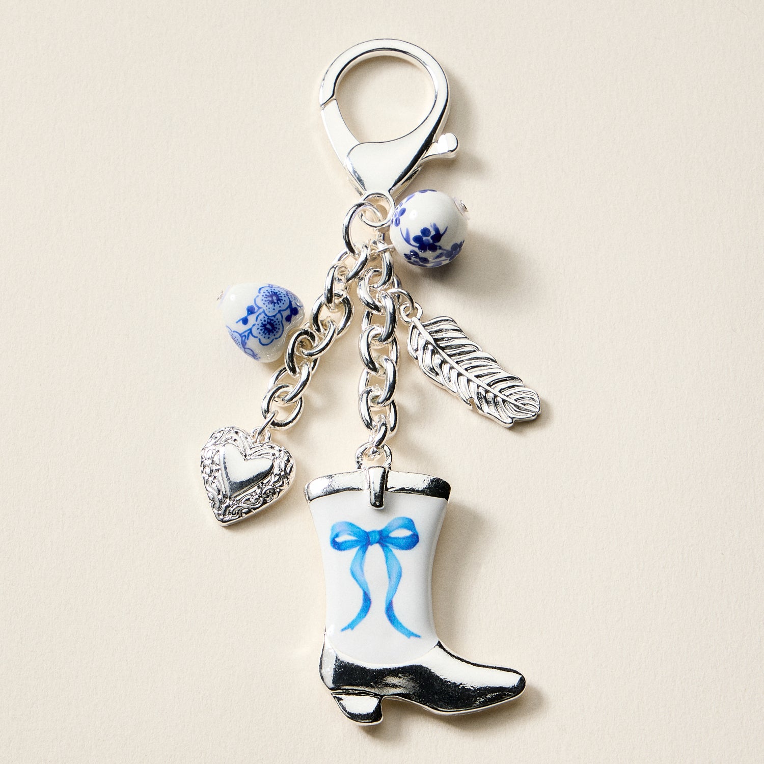 Western Cowgirl Boot Charm Ceramic Beads Keychain