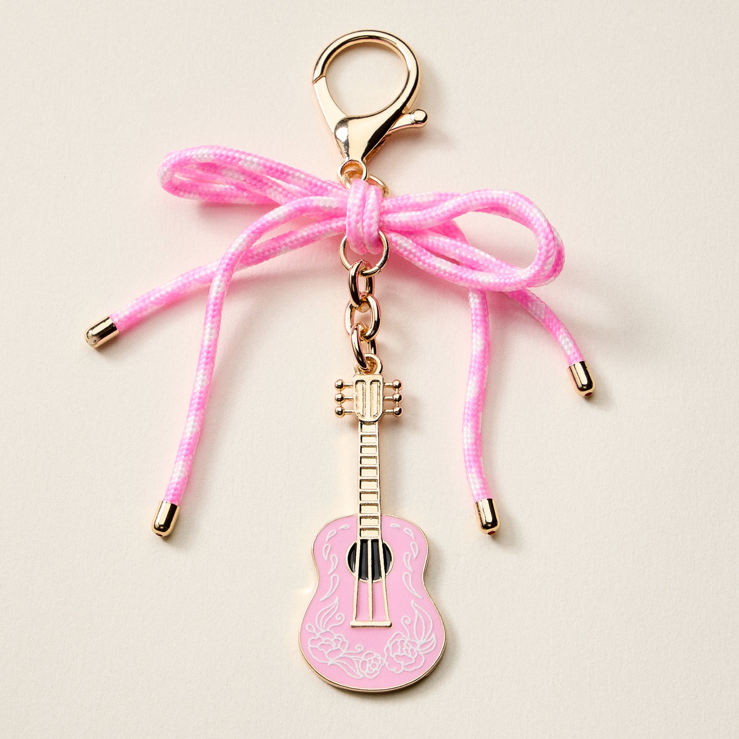 Pink Guitar Enamel Keychain