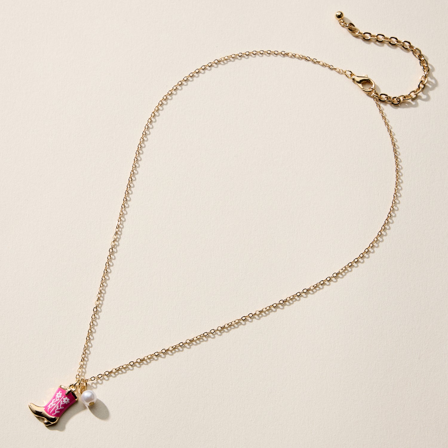 Boot Enamel Necklace – Cowboy Boot Pendant with Printed Detail & Pearl Accent - Frem