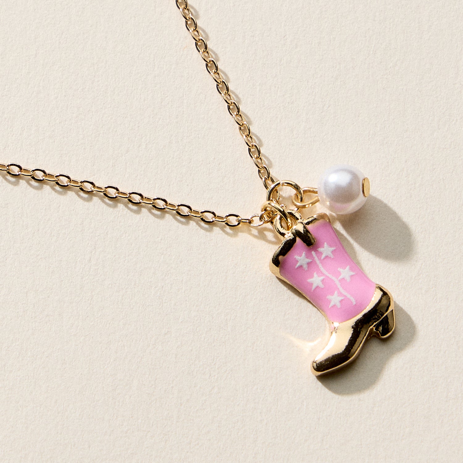 Boot Enamel Necklace – Cowboy Boot Pendant with Printed Detail & Pearl Accent - Frem