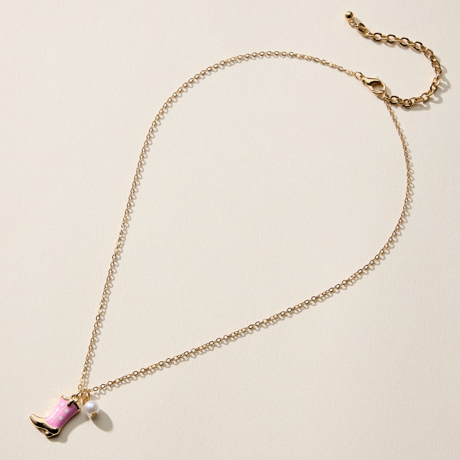 Boot Enamel Necklace – Cowboy Boot Pendant with Printed Detail & Pearl Accent - Frem