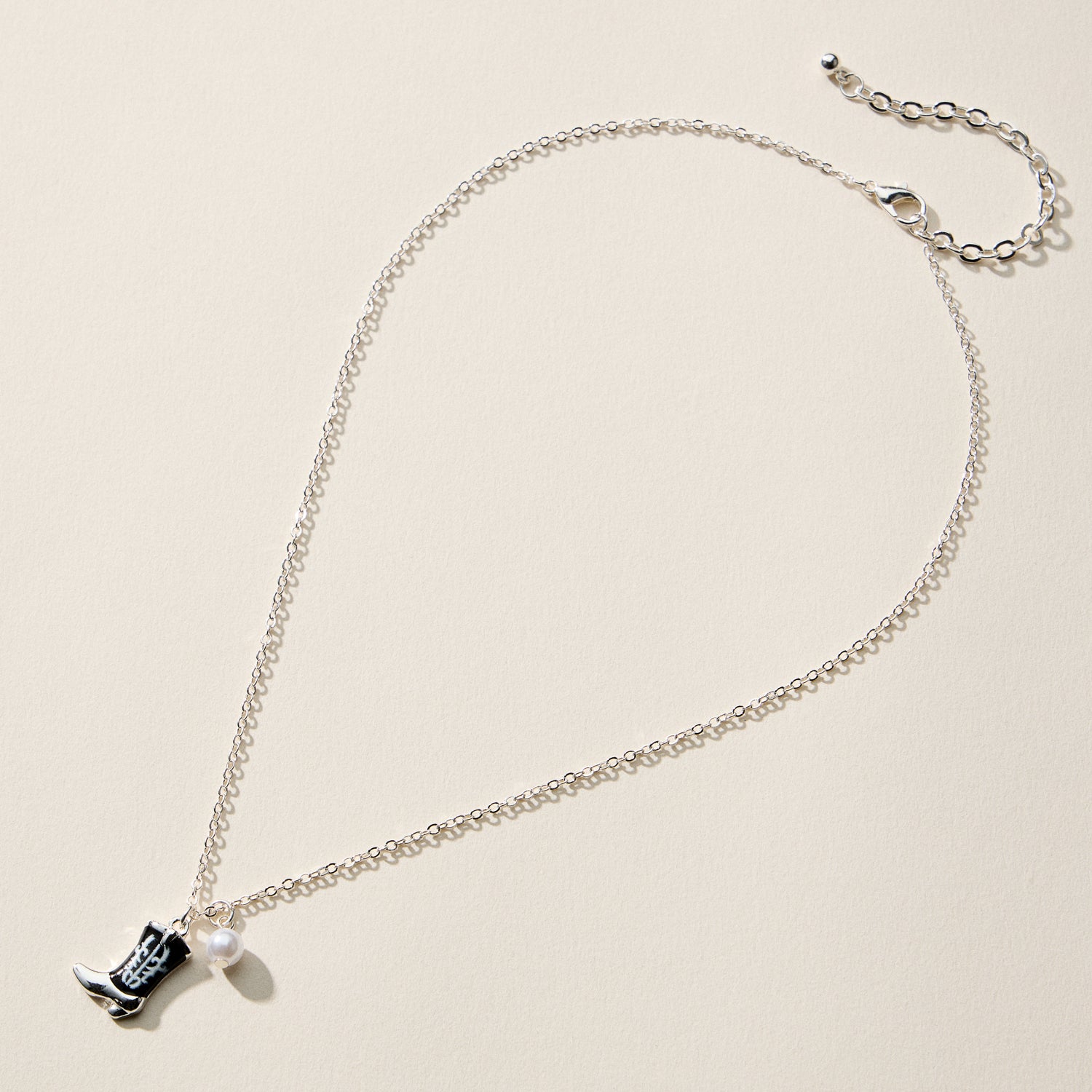 Boot Enamel Necklace – Cowboy Boot Pendant with Printed Detail & Pearl Accent - Frem