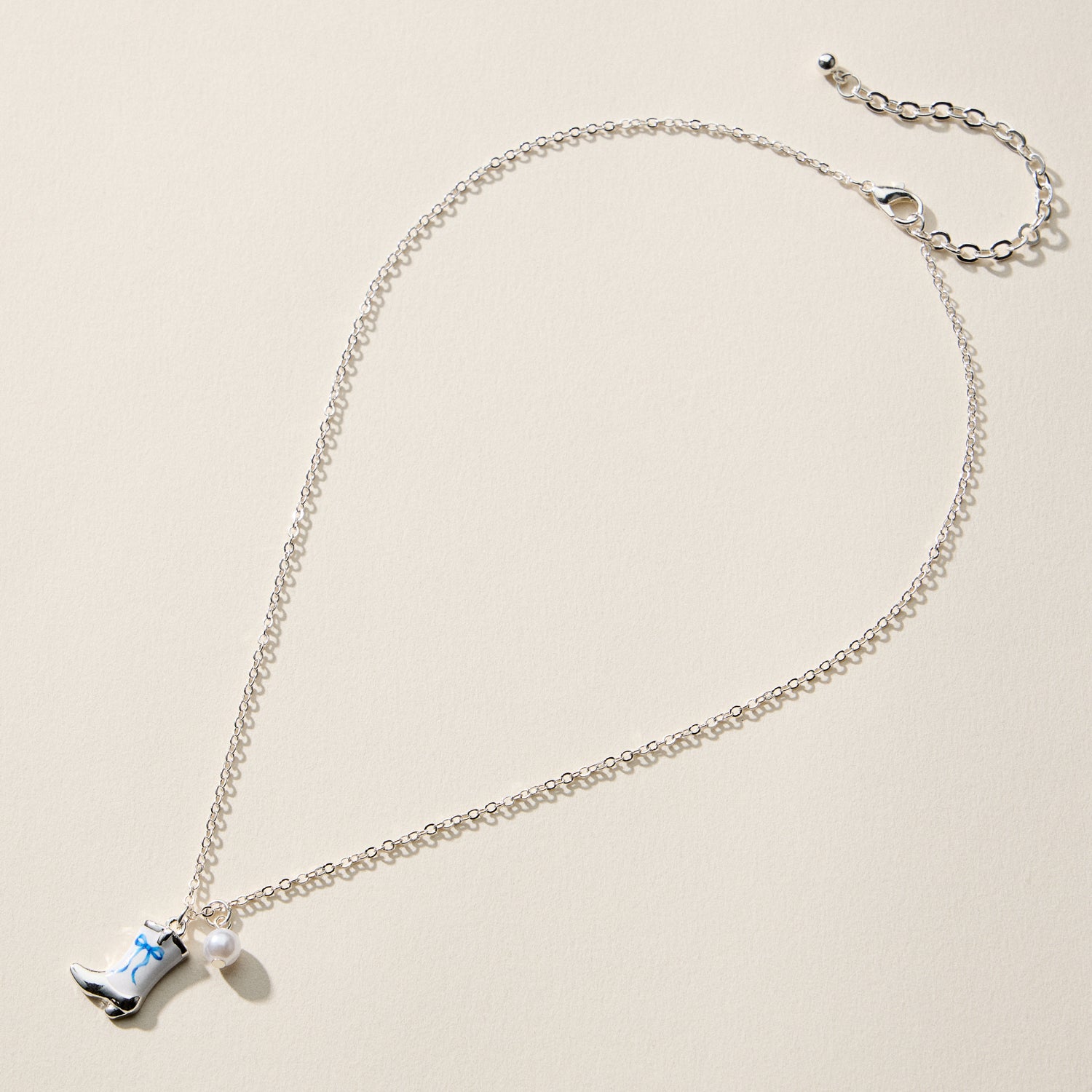 Boot Enamel Necklace – Cowboy Boot Pendant with Printed Detail & Pearl Accent - Frem