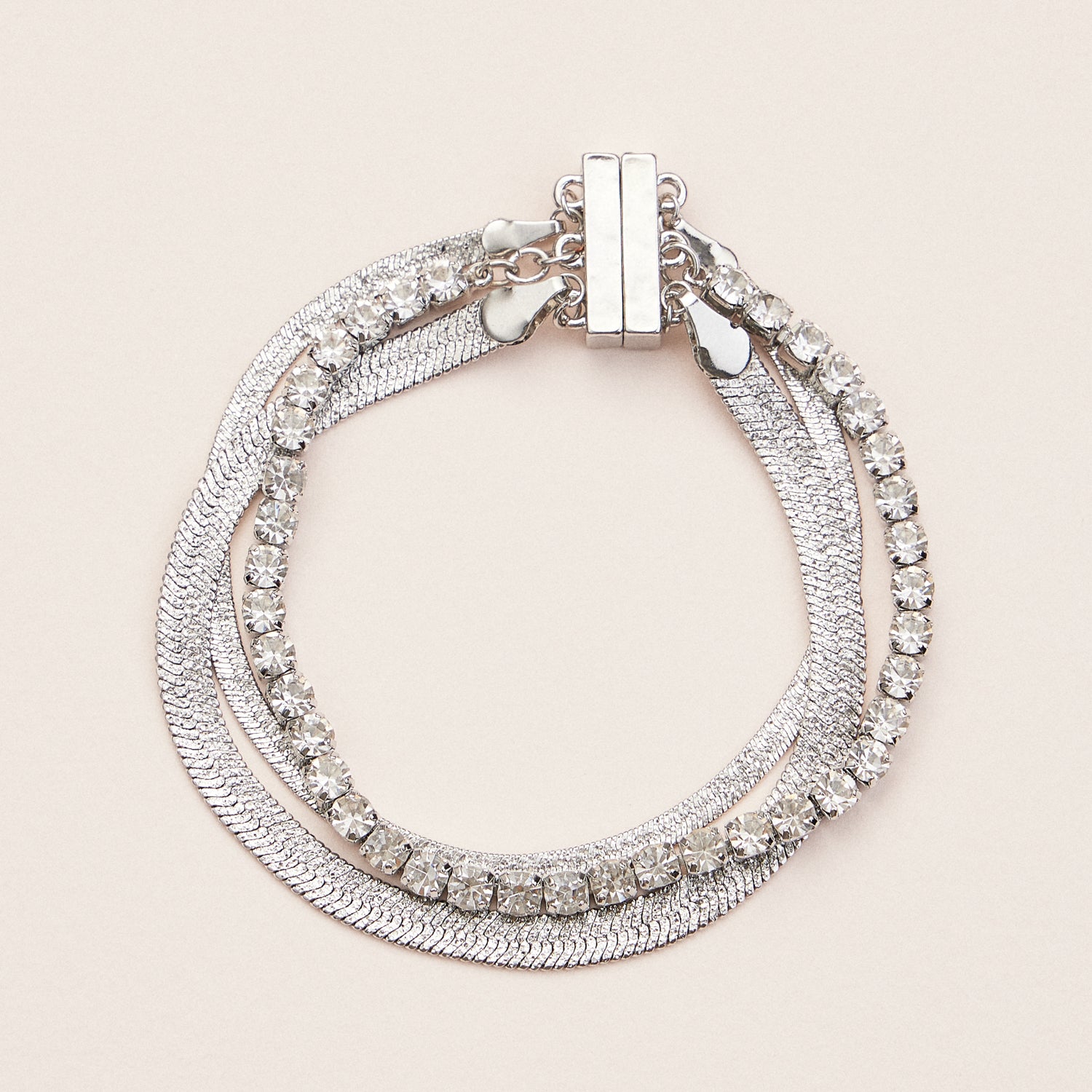 Layered Crystal Magnetic Bracelet – Rhinestone & Metal Chain in Gold or Silver